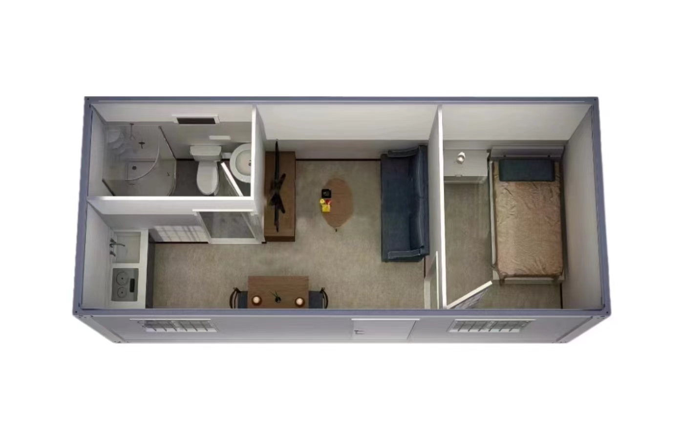 Dostosowany stały dom kontenerowy o długości 20 stóp z oknem sięgającym od podłogi do sufitu Dostosowany stały dom kontenerowy o długości 20 stóp z oknem sięgającym od podłogi do sufitu