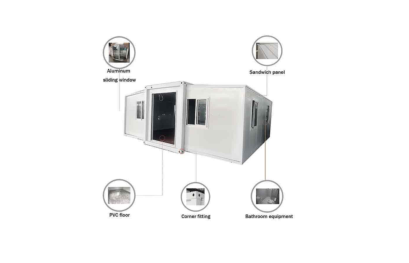 Luksusowy, dostosowany do indywidualnych potrzeb kontener o długości 30 stóp, o wysokości 40 stóp, z metalową zewnętrzną płytą klinową Luksusowy, dostosowany do indywidualnych potrzeb kontener o długości 30 stóp, o wysokości 40 stóp, z metalową zewnętrzną płytą klinową