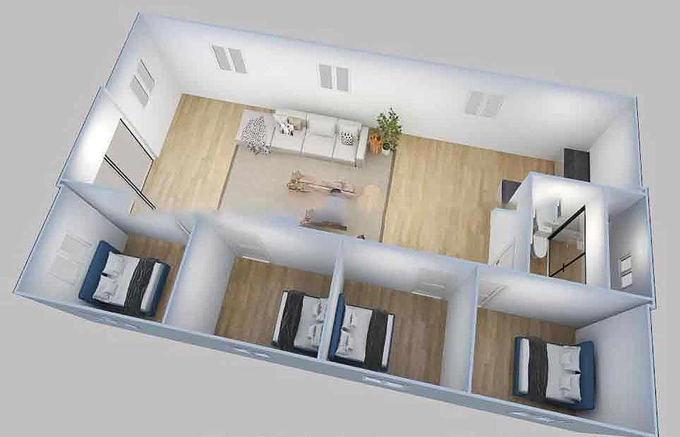 Luksusowy, dostosowany do indywidualnych potrzeb kontener o długości 30 stóp, o wysokości 40 stóp, z metalową zewnętrzną płytą klinową Luksusowy, dostosowany do indywidualnych potrzeb kontener o długości 30 stóp, o wysokości 40 stóp, z metalową zewnętrzną płytą klinową